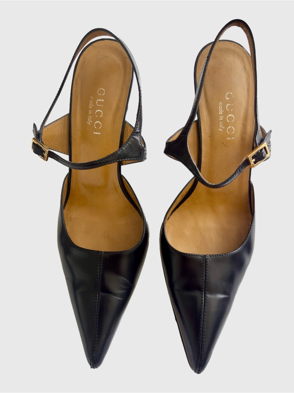 Gucci Vintage Black Leather Pointed Toe Slingback Pumps Heels Size 9B - Picture 13 of 16